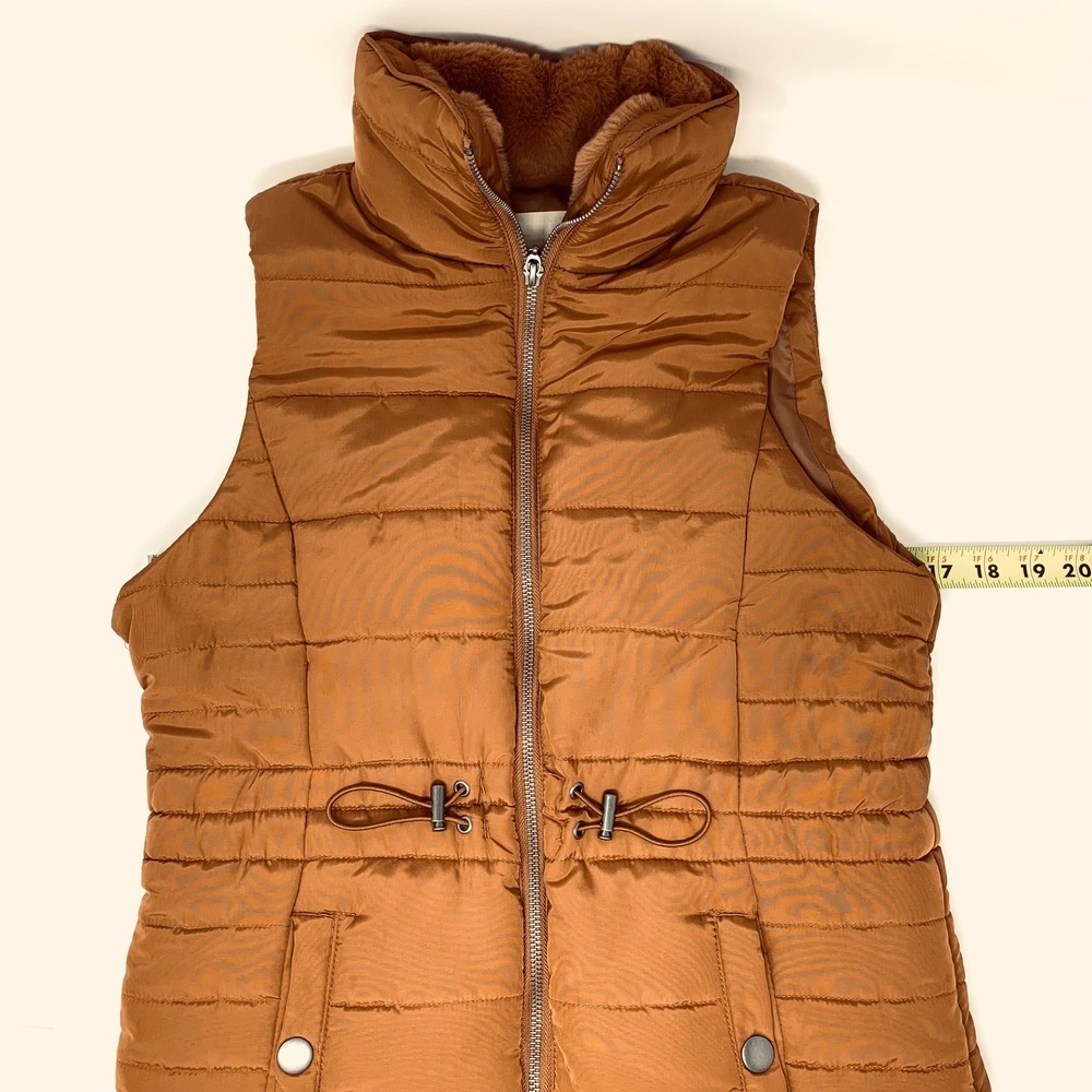 Puffer Vest Faux Fur Collar Quilted Full Zip Girls' Large